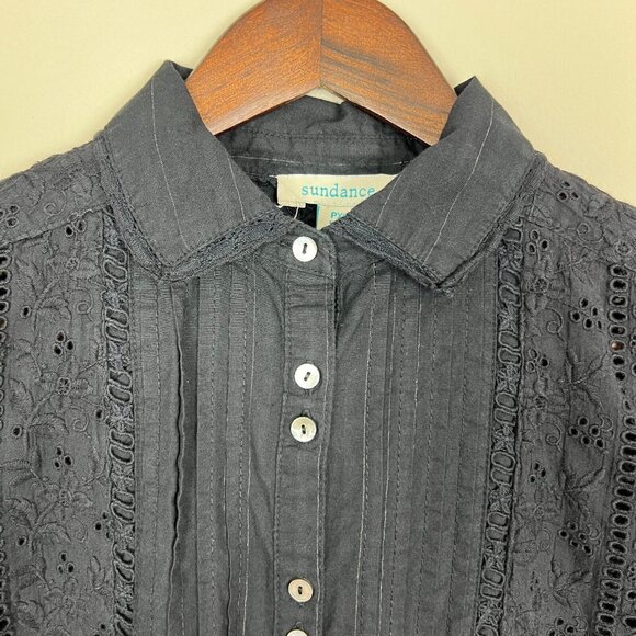 Sundance Blouse Top Womens PXS Black Eyelet Lace‎ Button up Long Flare Sleeve - Picture 3 of 11